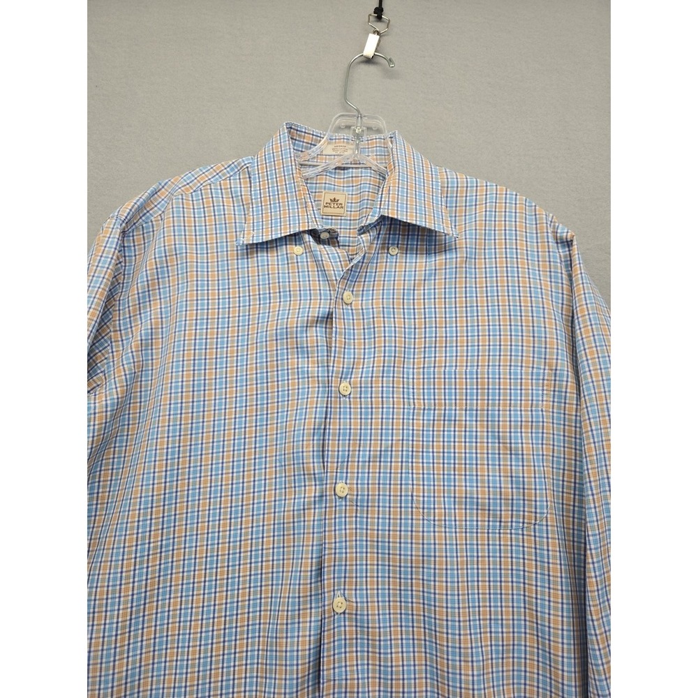 Peter Millar Shirt Mens Medium Long Sleeve Button Up Lightweight Plaid Casual